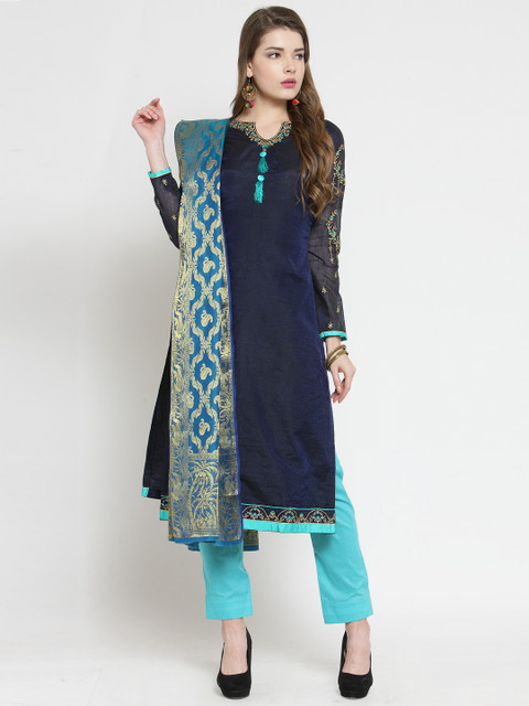 

mf Blue Silk Blend Unstitched Dress Material