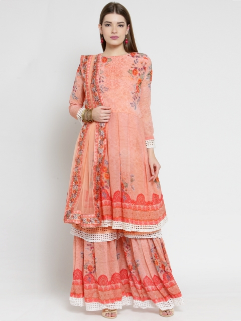 

mf Peach-Coloured & Orange Pure Cotton Semi-Stitched Dress Material