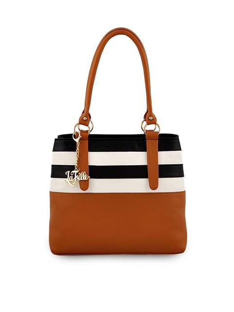 

LaFille Tan Brown & Black Striped Shoulder Bag