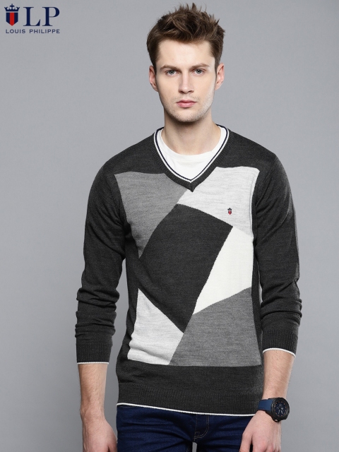 

Louis Philippe Sport Men Grey & White Self-Design Sweater