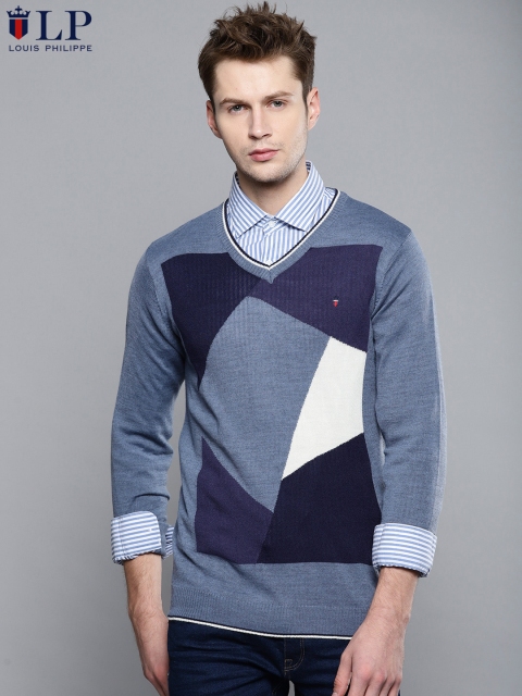 

Louis Philippe Sport Men Blue Self-Design Sweater