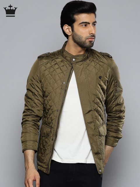 

Louis Philippe Men Olive Green Solid Quilted Jacket