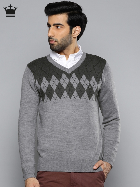 

Louis Philippe Men Grey Patterned Pullover