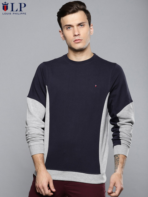 

Louis Philippe Sport Men Navy Blue & Grey Melange Colourblocked Sweatshirt