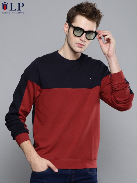 

Louis Philippe Sport Men Maroon & Navy Blue Colourblocked Sweatshirt