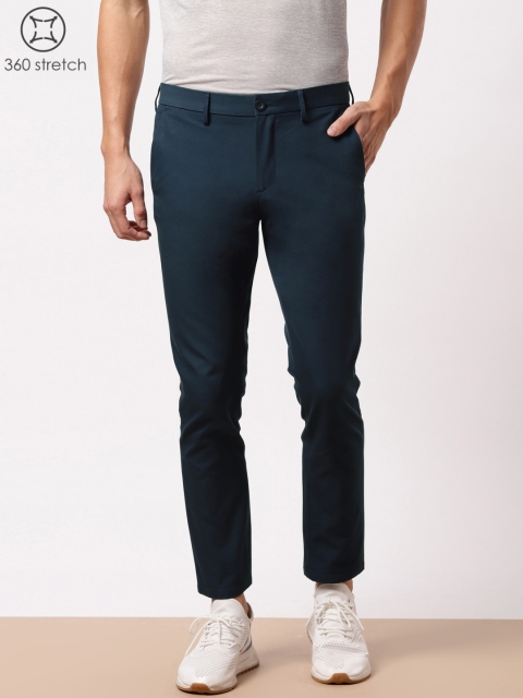 

ether Men Navy Blue Solid Super Slim Fit Four Way Stretch Trousers