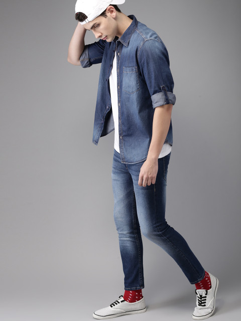 

HERE&NOW Men Blue Regular Fit Faded Denim Casual Shirt