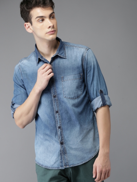 

HERE&NOW Men Blue Regular Fit Faded Denim Casual Shirt