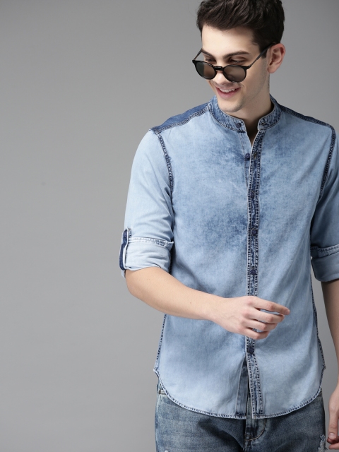 

HERE&NOW Men Blue Regular Fit Faded Casual Denim Shirt