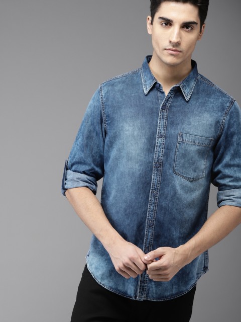 

HERE&NOW Men Blue Regular Fit Faded Casual Chambray Shirt