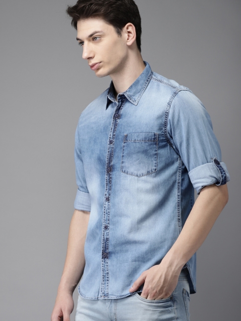

HERE&NOW Men Blue Regular Fit Faded Denim Casual Shirt