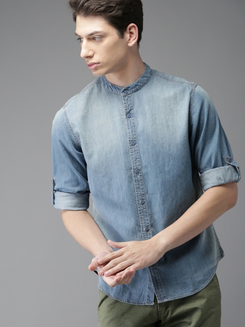 

HERE&NOW Men Blue Regular Fit Faded Denim Casual Shirt