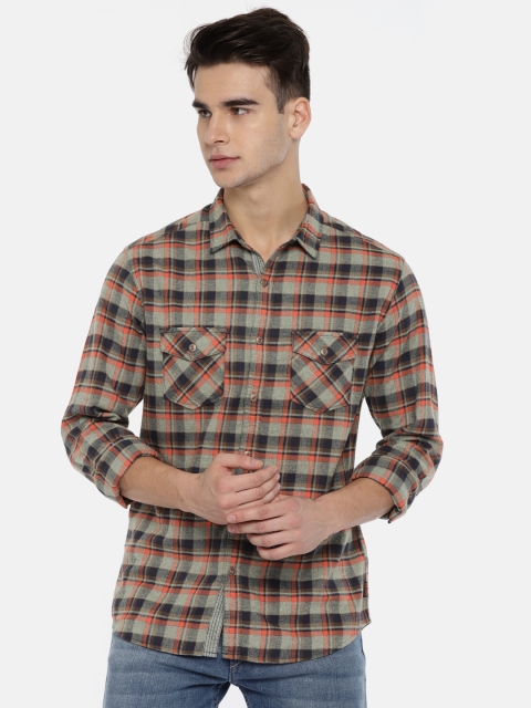 

SPYKAR Men Grey & Navy Blue Comfort Slim Fit Checked Casual Shirt