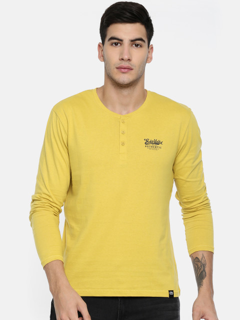 

Ecko Unltd Men Mustard Solid Henley Neck T-shirt