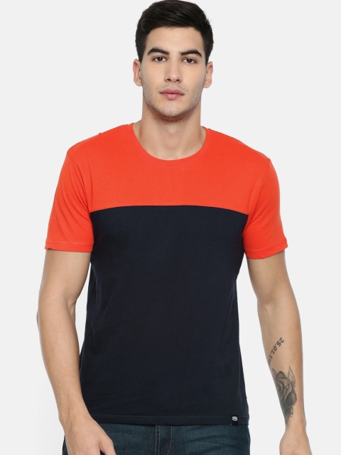

Ecko Unltd Men Navy & Orange Colourblocked Round Neck T-shirt, Navy blue