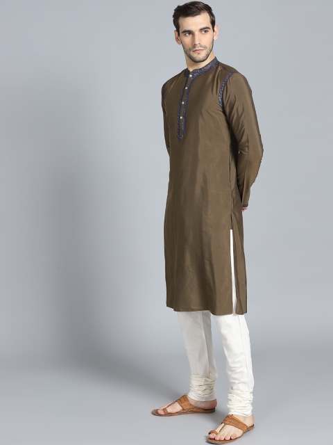 

Rohit Bal Limited Men Olive Green & Off-White Yoke Design Kurta with Pyjamas