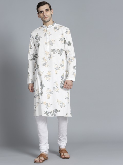 

Rohit Bal Limited Men White & Yellow Printed Kurta with Pyjamas