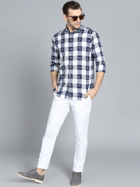 

Rohit Bal Limited Men Navy Blue & White Ivory Block Print Checked Casual Shirt