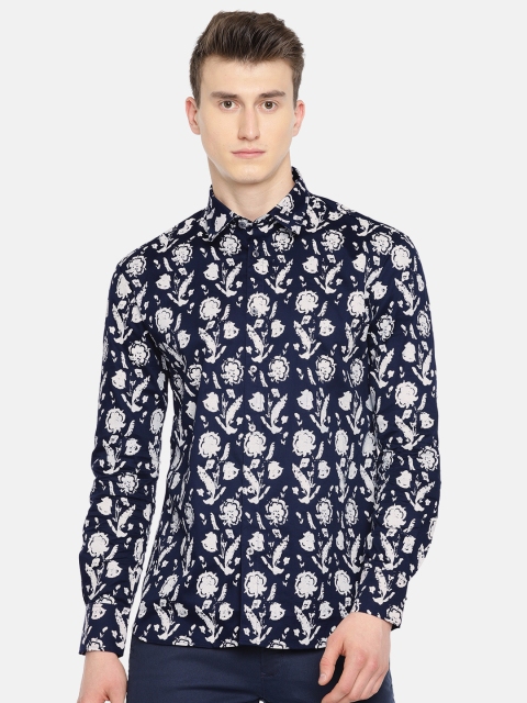 

Rohit Bal Limited Men Navy Blue & Off-White Regular Fit Printed Smart Casual Shirt