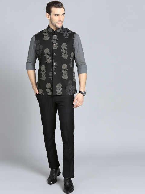 

Rohit Bal Limited Men Black & Grey Printed Nehru Jacket