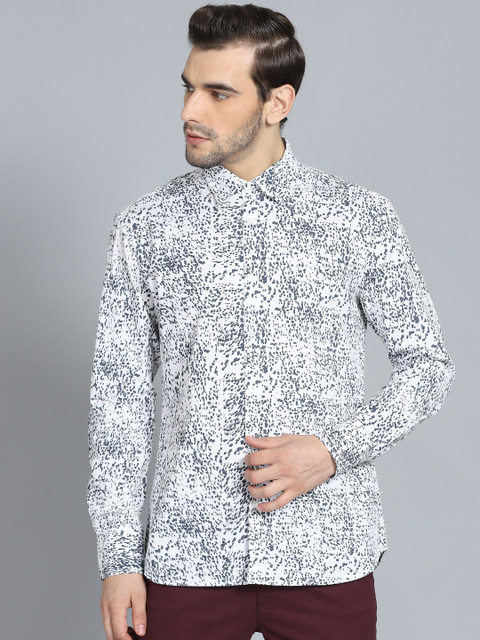 

Rohit Bal Limited Men White & Charcoal Grey Regular Fit Printed Casual Shirt