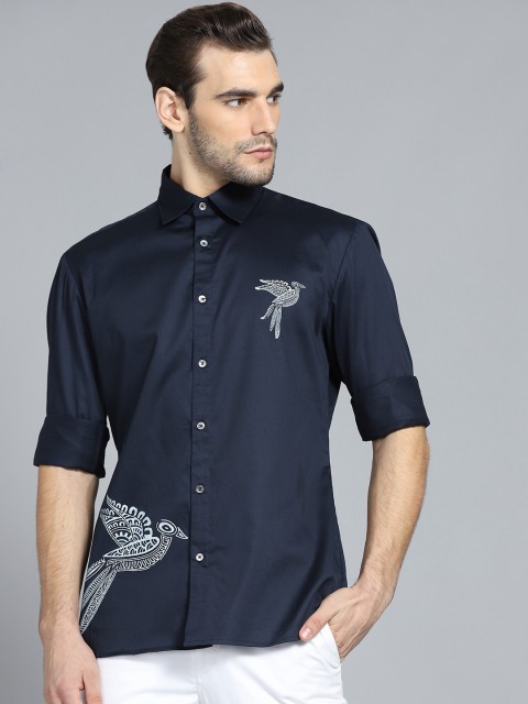 

Rohit Bal Limited Men Navy Blue Solid Regular Fit Casual Shirt