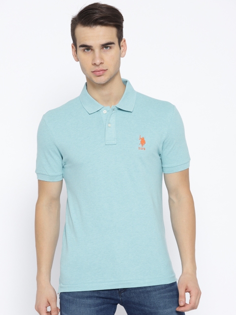 

U.S. Polo Assn. Men Blue Solid Polo Collar Pure Cotton T-shirt