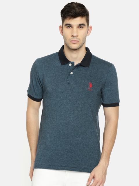 

U.S. Polo Assn. Men Blue Solid Polo Collar T-shirt