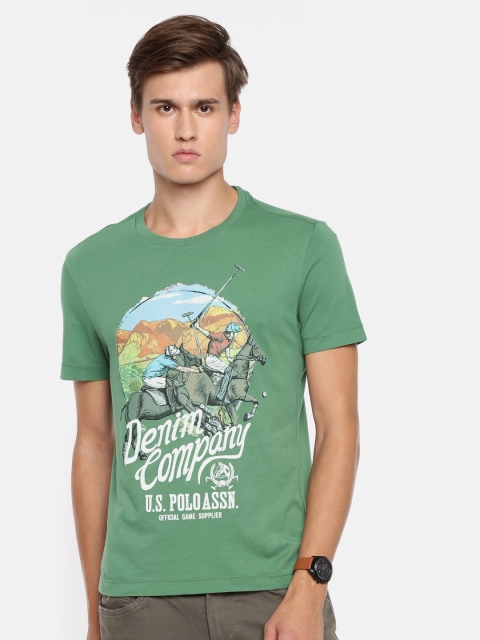 

U.S. Polo Assn. Denim Co. Men Green Printed Round Neck T-shirt