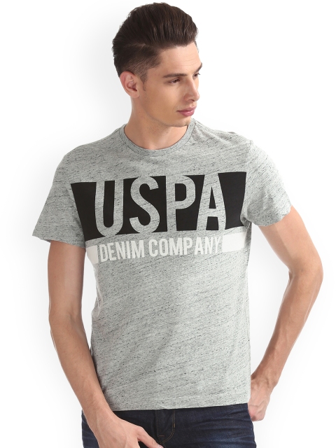 

U.S. Polo Assn. Denim Co. Men Grey Solid Round Neck T-shirt