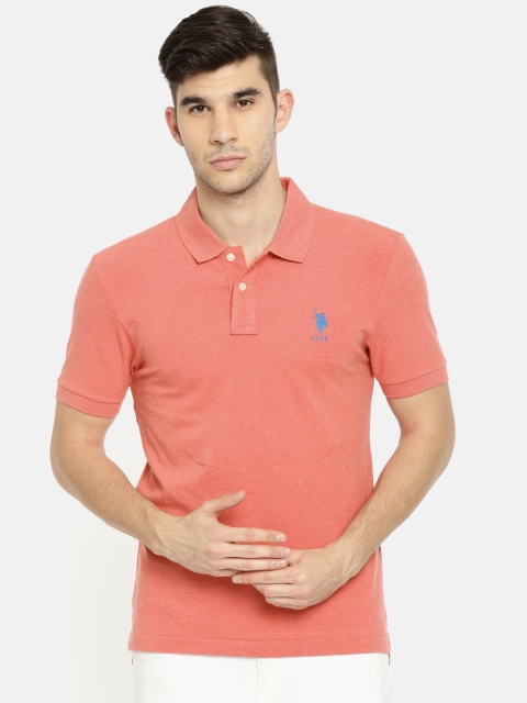 

U.S. Polo Assn. Men Peach-Coloured Solid Polo Collar T-shirt