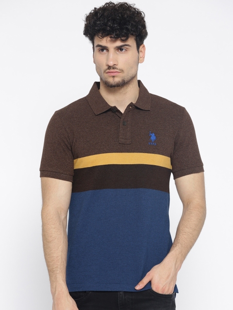 

U.S. Polo Assn. Men Brown & Blue Colourblocked Polo Collar T-shirt