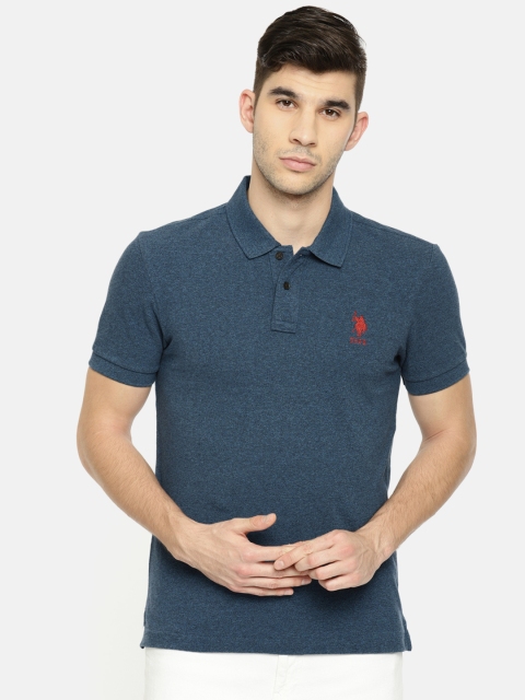 

U.S. Polo Assn. Men Blue Solid Polo Collar T-shirt