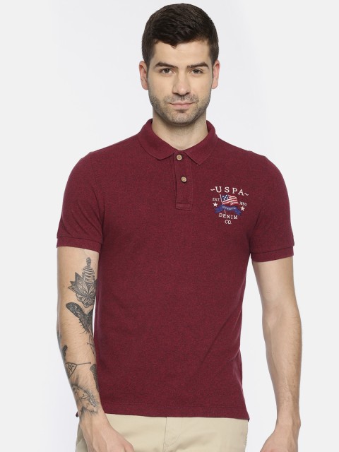

U.S. Polo Assn. Denim Co. Men Maroon Solid Polo T-shirt