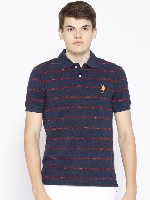

U.S. Polo Assn. Men Navy Blue Striped Polo Collar T-shirt