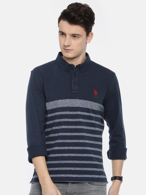 

U.S. Polo Assn. Men Navy Blue Striped Polo Collar T-shirt