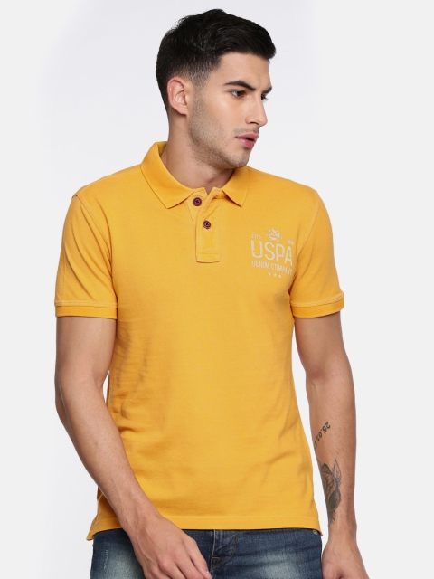 

U.S. Polo Assn. Denim Co. Men Mustard Solid Polo Collar Pure Cotton T-shirt