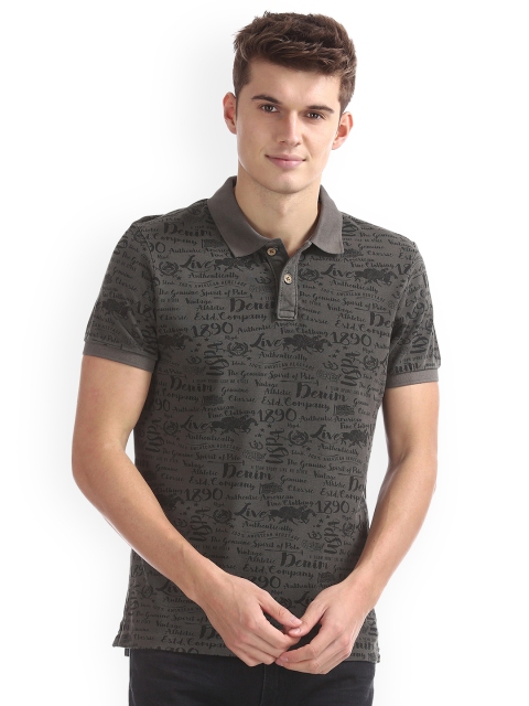 

U.S. Polo Assn. Denim Co. Men Charcoal Grey Printed Polo Collar Pure Cotton T-shirt