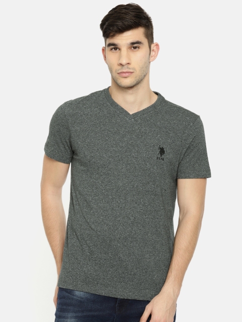 

U.S. Polo Assn. Men Charcoal Grey Solid V-Neck T-shirt