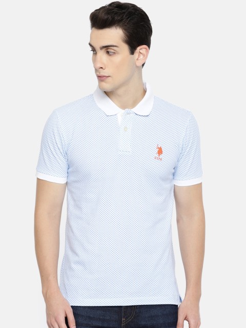 

U.S. Polo Assn. Men White & Blue Printed Polo Collar T-shirt