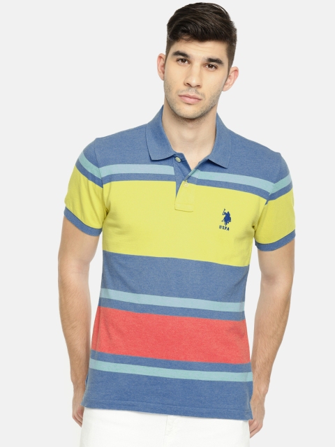 

U.S. Polo Assn. Men Blue & Yellow Striped Polo Collar T-shirt