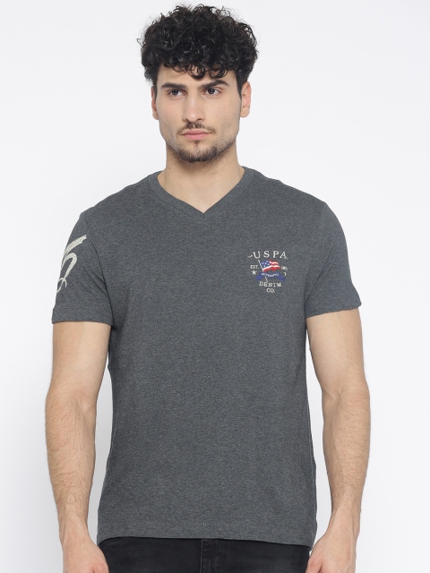 

U.S. Polo Assn. Denim Co. Men Charcoal Grey Solid Pure Cotton T-shirt