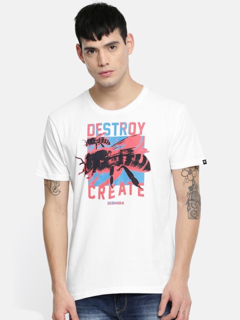 

DC Men White Printed Round Neck T-shirt