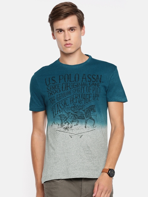 

U.S. Polo Assn. Denim Co. Men Teal Printed Round Neck Pure Cotton T-shirt