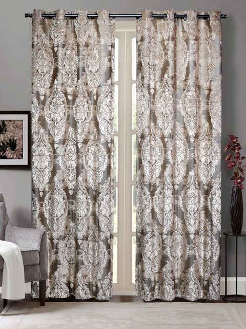 

Deco Window Beige Set of 2 Damask Velvet Regular Door Curtains