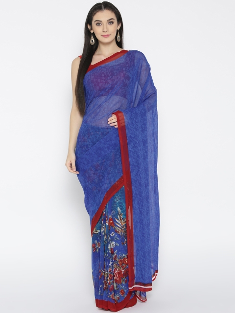 

Drape Stories Blue Printed Saree, Navy blue