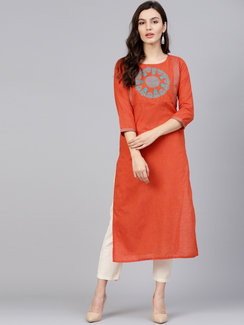 

Varanga Orange Embroidered Kurta