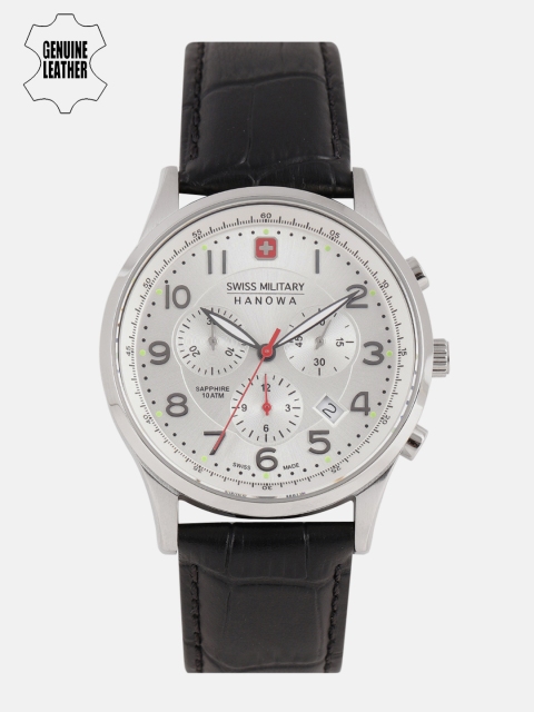 

SWISS MILITARY Men Silver-Toned Genuine Leather Analogue Watch SM10105JW1273A