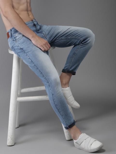 

HERE&NOW Men Blue Tapered Fit Mid-Rise Clean Look Stretchable Cropped Jeans