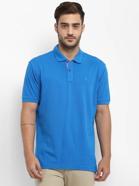 

Parx Men Blue Self Design Polo Collar T-shirt